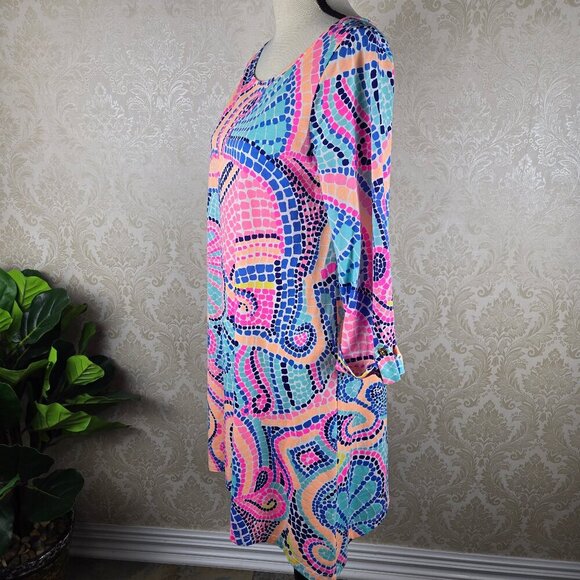 Lilly Pulitzer Size Med Multicolor Dot A-Line Casual Dress Fish Seashell Pattern - Picture 5 of 12